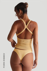 Sheveta Form-Ribbed Plunge Split-Back Tank Top - Mango Creme