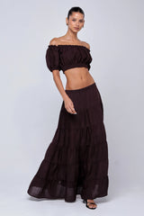 Sheveta Juliana Skirt in Brown Linen