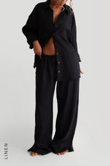 Sheveta The Oversized Linen Button-Down Top - Black