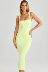 Square Neck Midi Dress in Matcha Green
