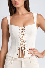 Lace-Up Corset Top in Ecru