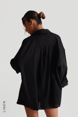 Sheveta The Oversized Linen Button-Down Top - Black