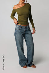 Sheveta Form-Ribbed Gallerie Long Sleeve Top - Olive