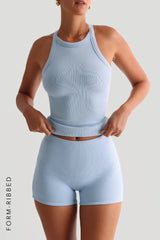 Sheveta Form-Ribbed 3" Shorts - Celeste